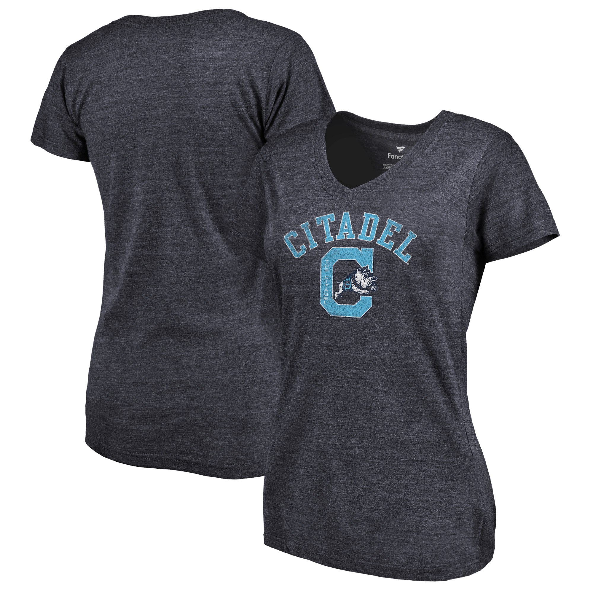 2020 NCAA Fanatics Branded Citadel Bulldogs Women Navy Vault Arch over Logo TriBlend VNeck TShirt